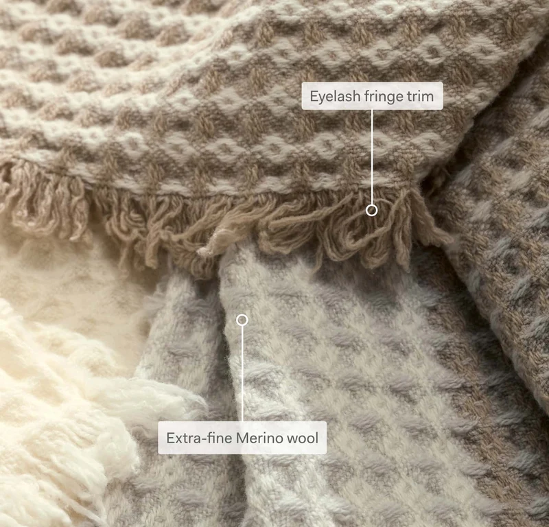 Heirloom Waffle Merino Bed Blanket - Cream/Pewter/Twig Plaid