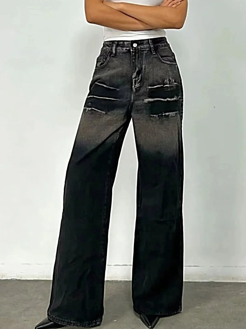Elegante jeans met wijde pijpen en een wassing - Klassiek ontwerp, 85% katoen, perfecte pasvorm