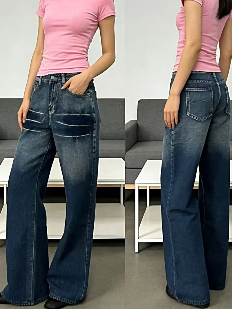 Elegante jeans met wijde pijpen en een wassing - Klassiek ontwerp, 85% katoen, perfecte pasvorm