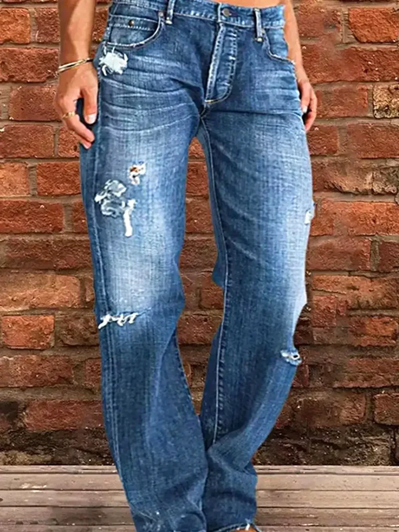 Stijlvolle jeans met een verwassen look en rafelige zoom in grote maten - modieuze pasvorm voor een zelfverzekerde uitstraling.