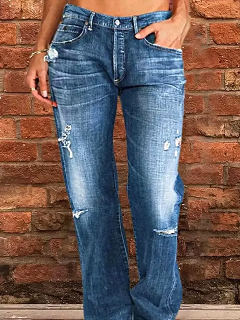 Stijlvolle jeans met een verwassen look en rafelige zoom in grote maten - modieuze pasvorm voor een zelfverzekerde uitstraling.