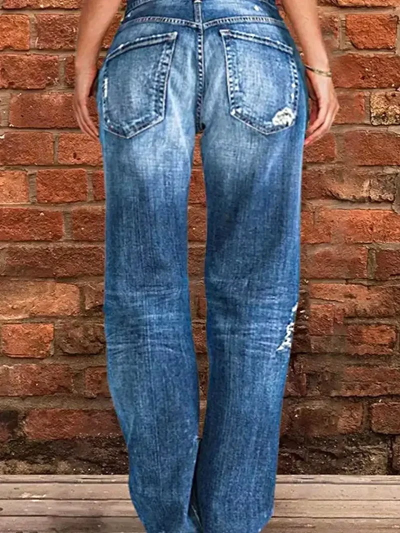 Stijlvolle jeans met een verwassen look en rafelige zoom in grote maten - modieuze pasvorm voor een zelfverzekerde uitstraling.