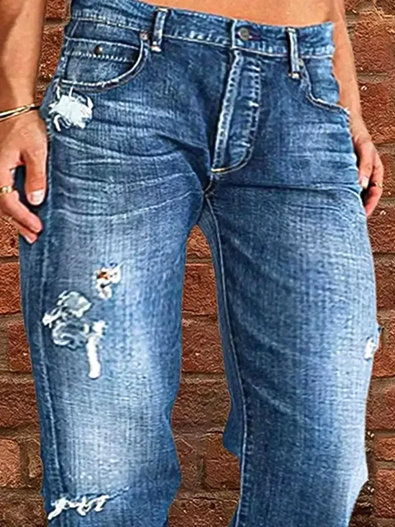 Stijlvolle jeans met een verwassen look en rafelige zoom in grote maten - modieuze pasvorm voor een zelfverzekerde uitstraling.