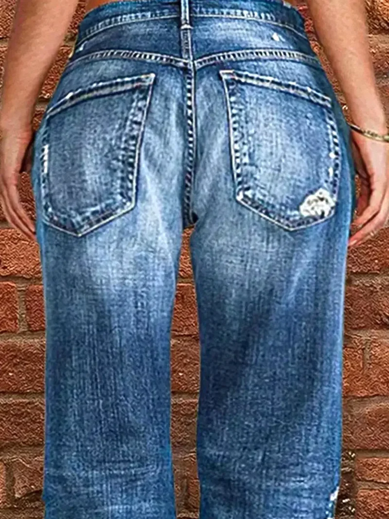 Stijlvolle jeans met een verwassen look en rafelige zoom in grote maten - modieuze pasvorm voor een zelfverzekerde uitstraling.