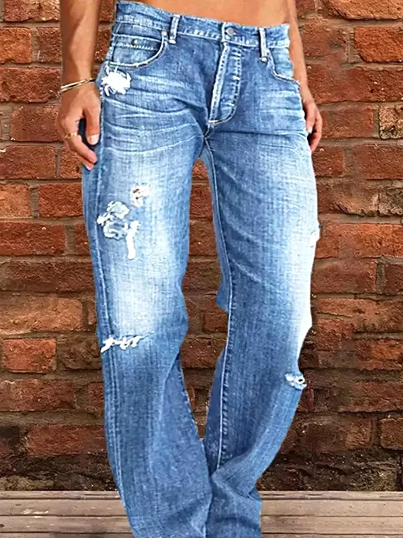 Stijlvolle jeans met een verwassen look en rafelige zoom in grote maten - modieuze pasvorm voor een zelfverzekerde uitstraling.