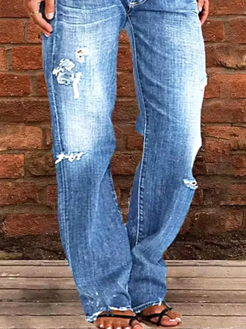 Stijlvolle jeans met een verwassen look en rafelige zoom in grote maten - modieuze pasvorm voor een zelfverzekerde uitstraling.