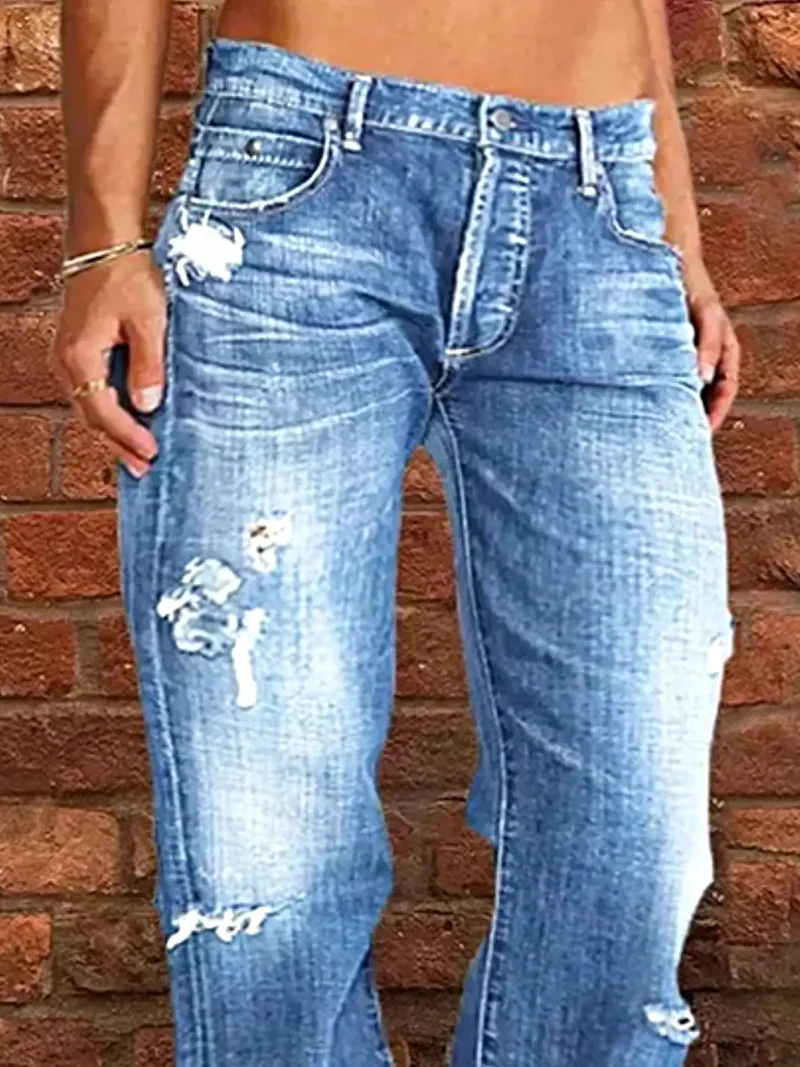Stijlvolle jeans met een verwassen look en rafelige zoom in grote maten - modieuze pasvorm voor een zelfverzekerde uitstraling.