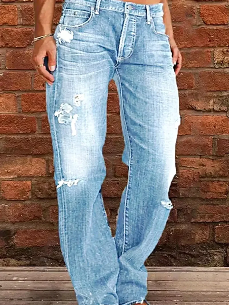 Stijlvolle jeans met een verwassen look en rafelige zoom in grote maten - modieuze pasvorm voor een zelfverzekerde uitstraling.