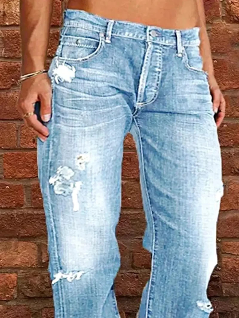 Stijlvolle jeans met een verwassen look en rafelige zoom in grote maten - modieuze pasvorm voor een zelfverzekerde uitstraling.