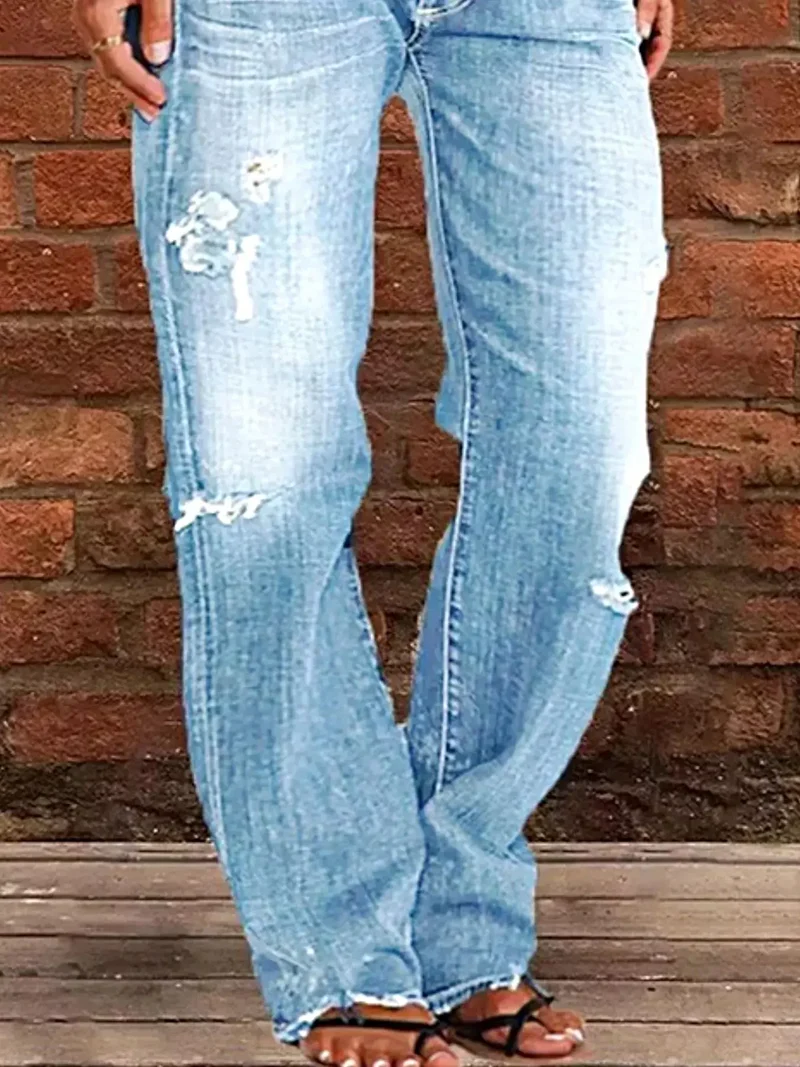 Stijlvolle jeans met een verwassen look en rafelige zoom in grote maten - modieuze pasvorm voor een zelfverzekerde uitstraling.