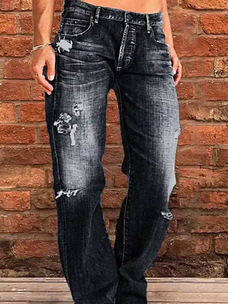 Stijlvolle jeans met een verwassen look en rafelige zoom in grote maten - modieuze pasvorm voor een zelfverzekerde uitstraling.
