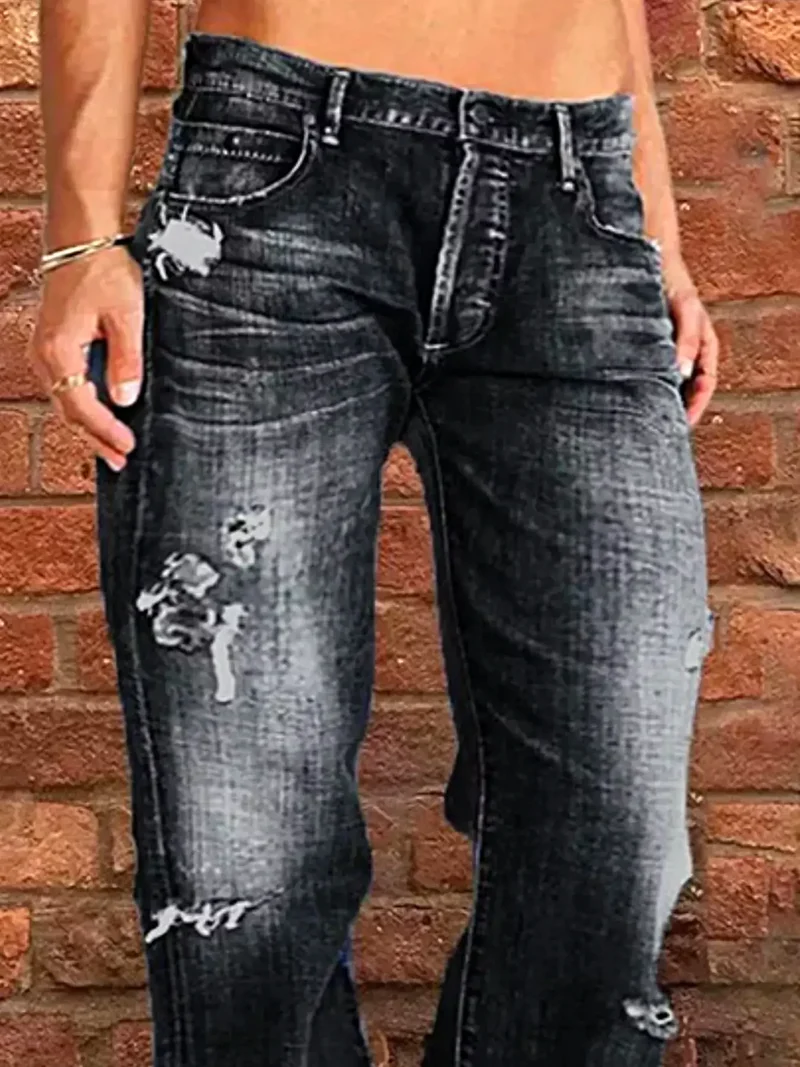 Stijlvolle jeans met een verwassen look en rafelige zoom in grote maten - modieuze pasvorm voor een zelfverzekerde uitstraling.