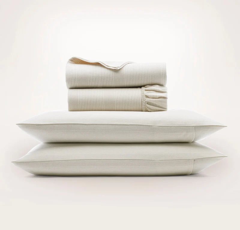 Flannel Sheet Set - Winter White/Oak Fine Line Stripe