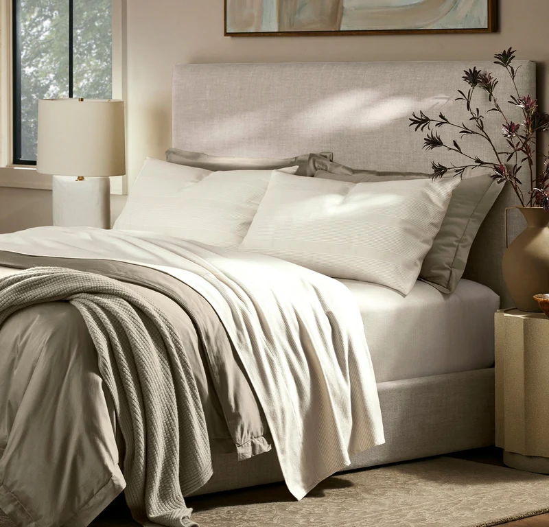Flannel Sheet Set - Winter White/Oak Fine Line Stripe
