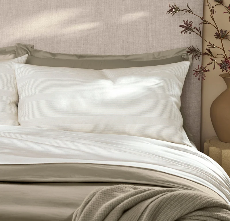Flannel Sheet Set - Winter White/Oak Fine Line Stripe