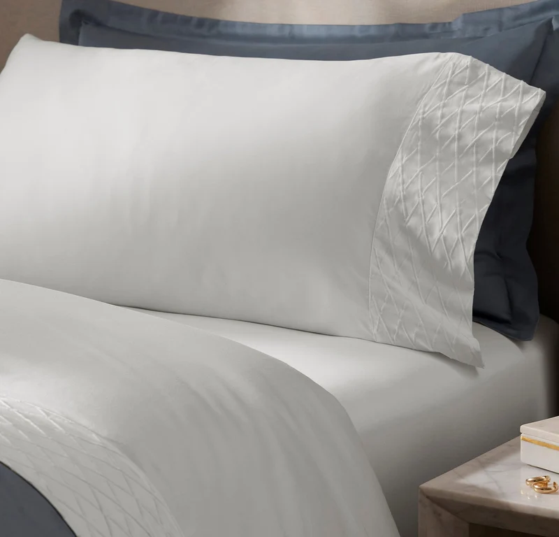 Reserve Embellished Pillowcase Set - White/White Embroidered Lattice