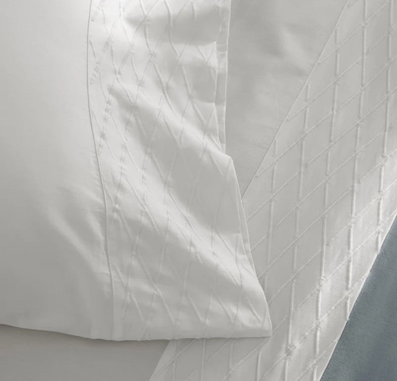 Reserve Embellished Pillowcase Set - White/White Embroidered Lattice