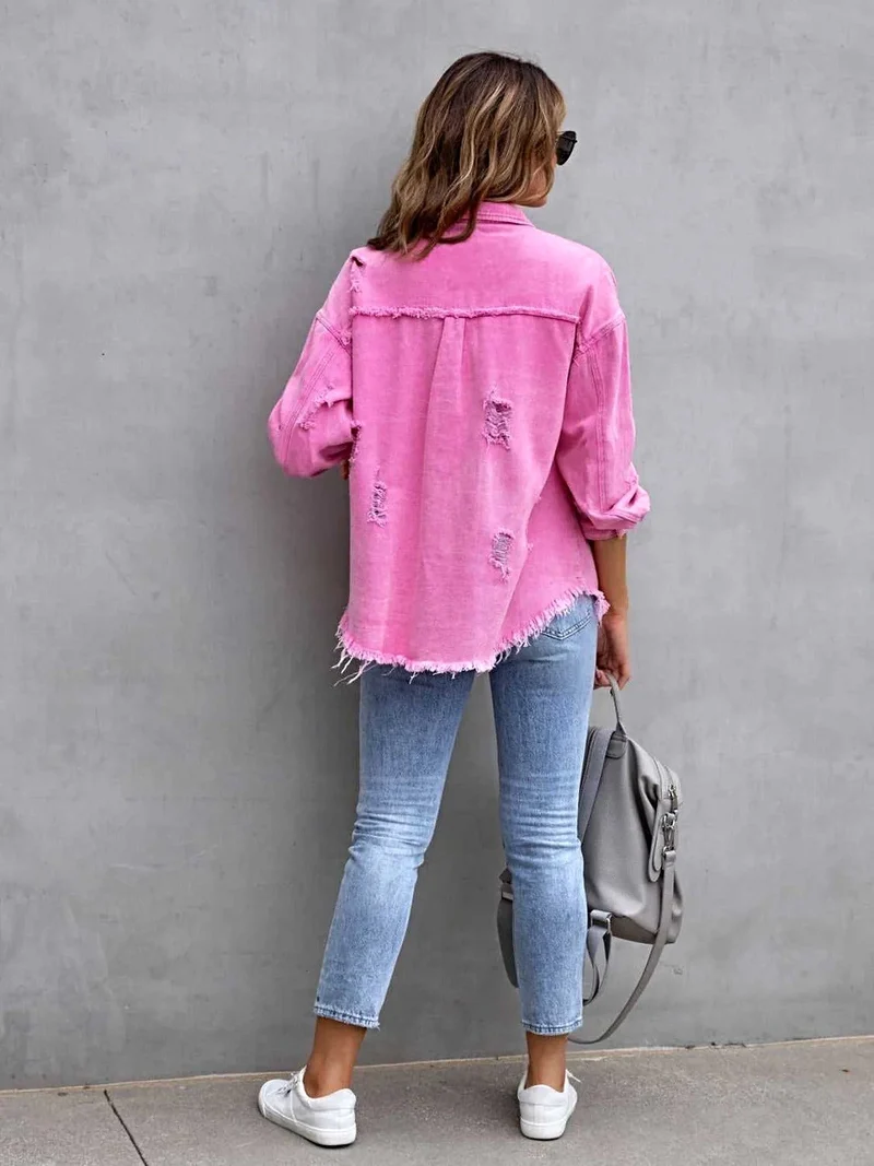 Jas met franjes en een verwassen look, verlaagde schouders - Vintage-geïnspireerd met een comfortabele pasvorm, 65% katoen