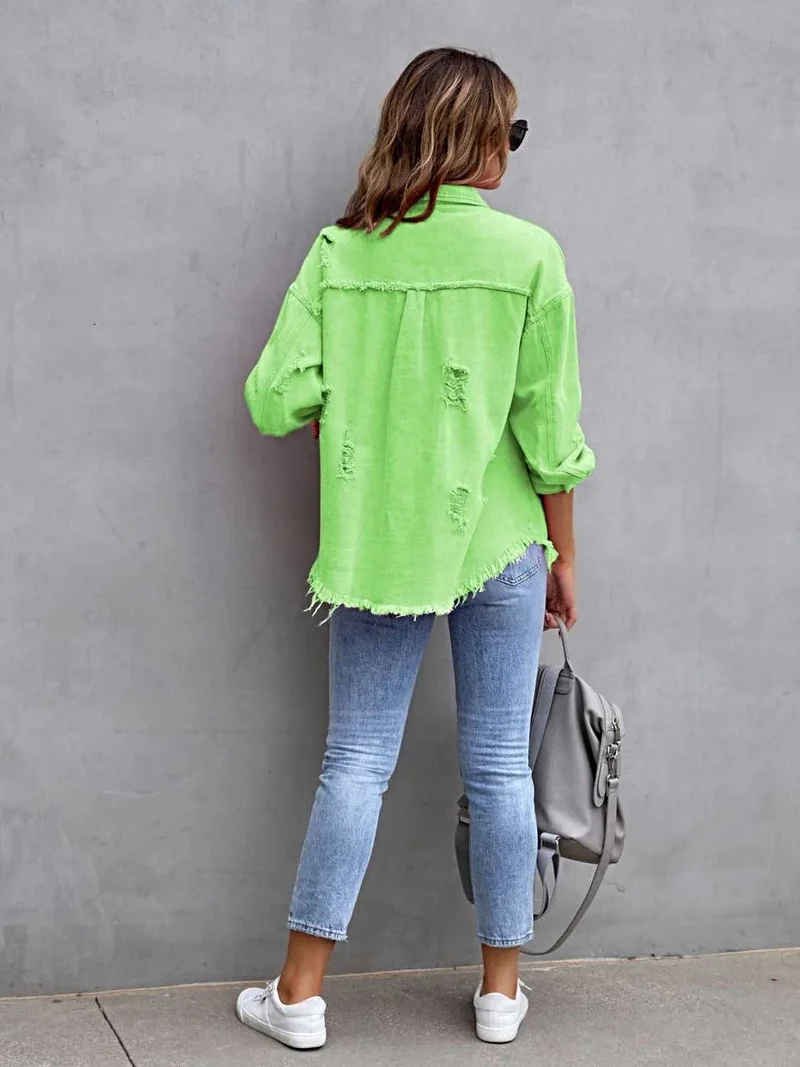 Jas met franjes en een verwassen look, verlaagde schouders - Vintage-geïnspireerd met een comfortabele pasvorm, 65% katoen