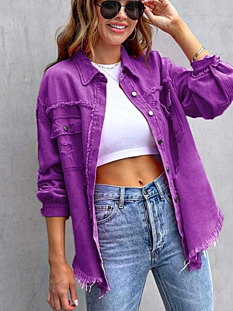 Jas met franjes en een verwassen look, verlaagde schouders - Vintage-geïnspireerd met een comfortabele pasvorm, 65% katoen