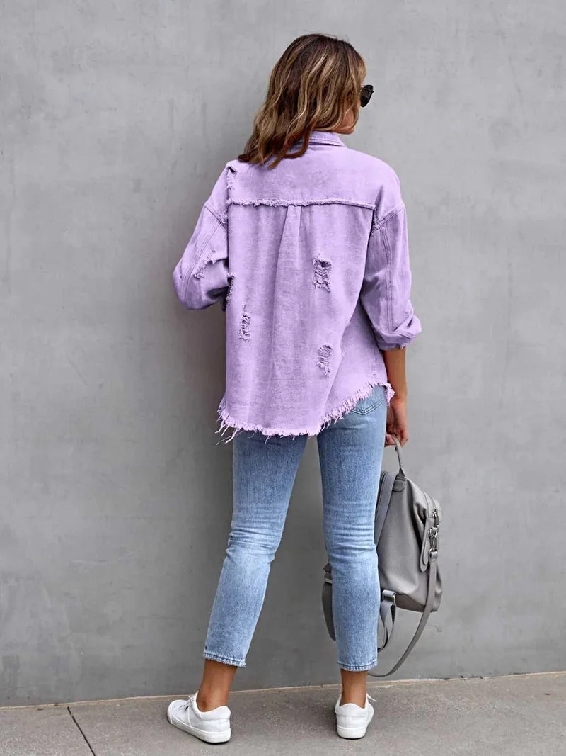 Jas met franjes en een verwassen look, verlaagde schouders - Vintage-geïnspireerd met een comfortabele pasvorm, 65% katoen