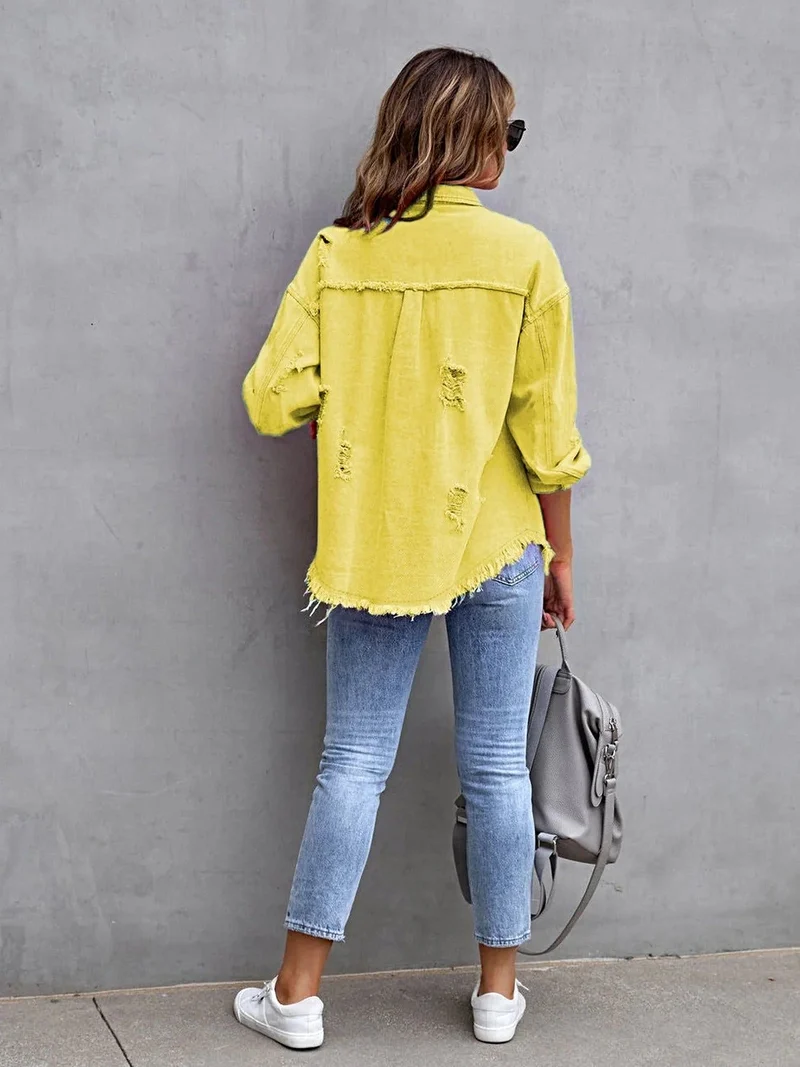 Jas met franjes en een verwassen look, verlaagde schouders - Vintage-geïnspireerd met een comfortabele pasvorm, 65% katoen