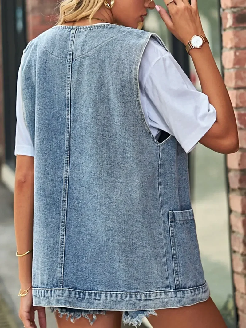 Stijlvol mouwloos denim jasje met zakken - perfecte pasvorm en tijdloos design