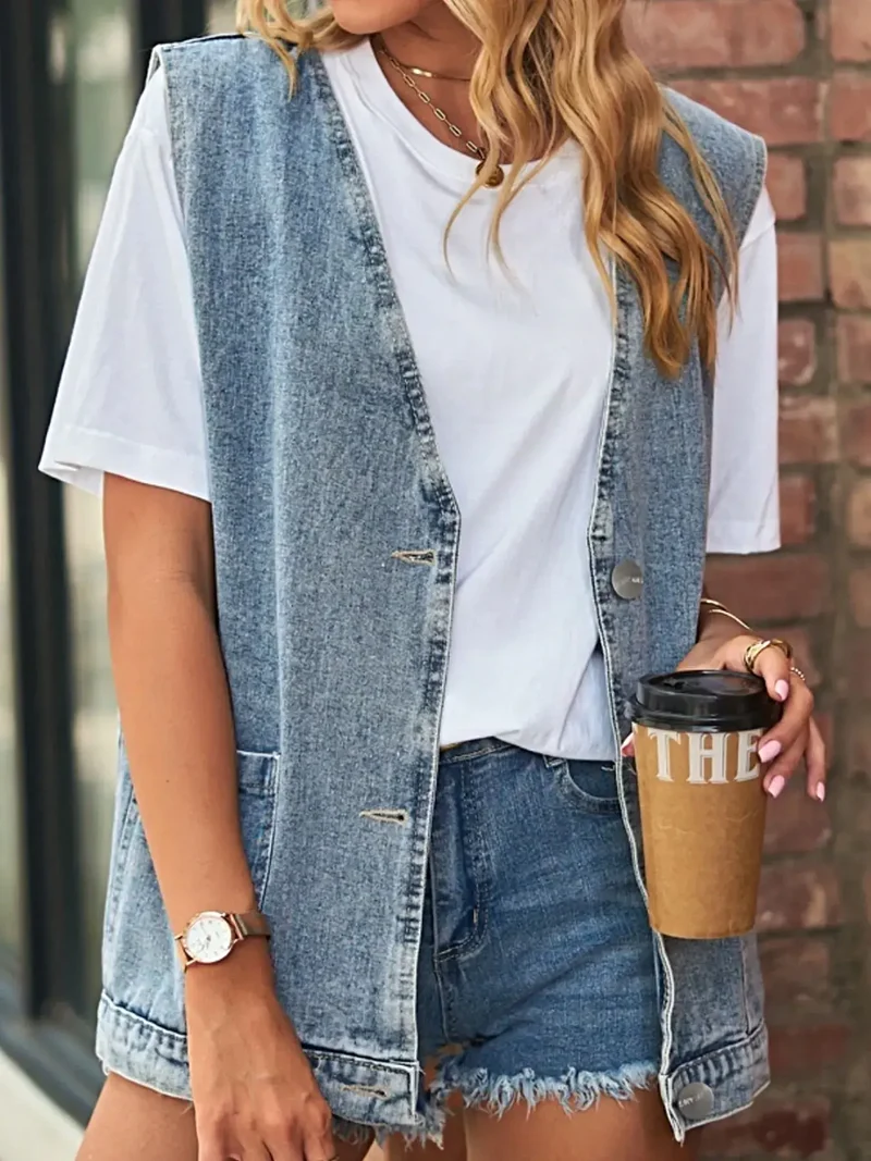 Stijlvol mouwloos denim jasje met zakken - perfecte pasvorm en tijdloos design