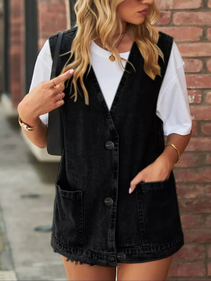 Stijlvol mouwloos denim jasje met zakken - perfecte pasvorm en tijdloos design