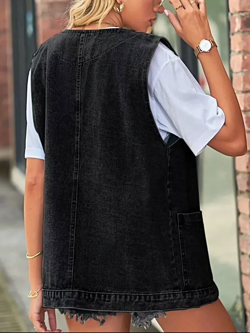 Stijlvol mouwloos denim jasje met zakken - perfecte pasvorm en tijdloos design