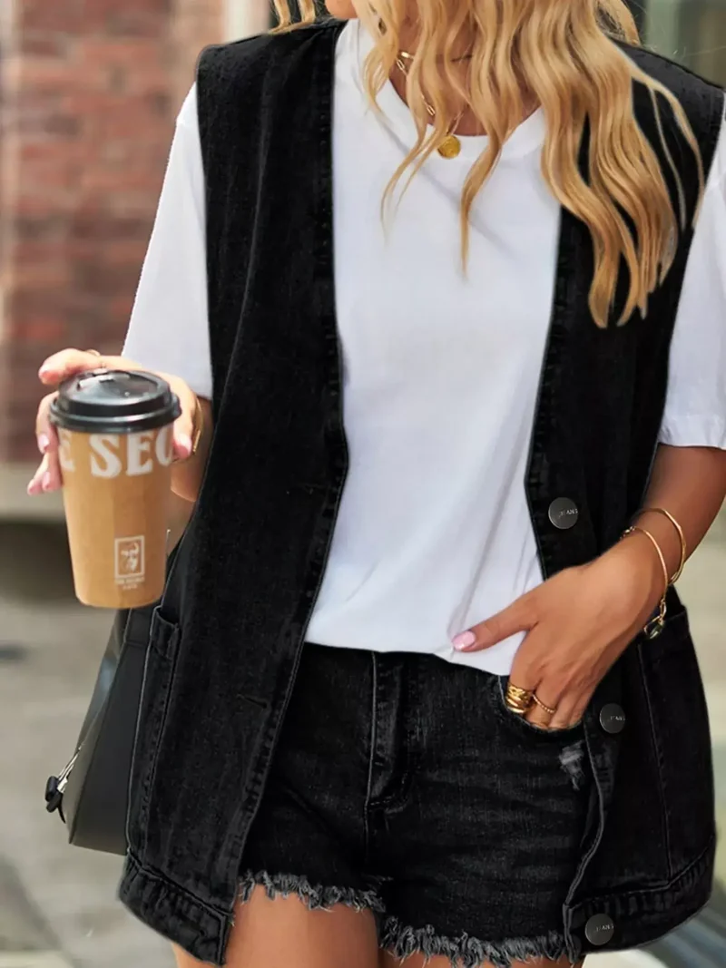 Stijlvol mouwloos denim jasje met zakken - perfecte pasvorm en tijdloos design
