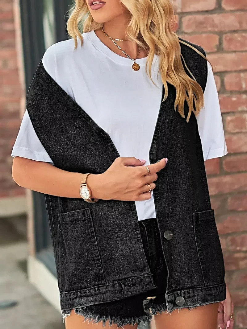 Stijlvol mouwloos denim jasje met zakken - perfecte pasvorm en tijdloos design