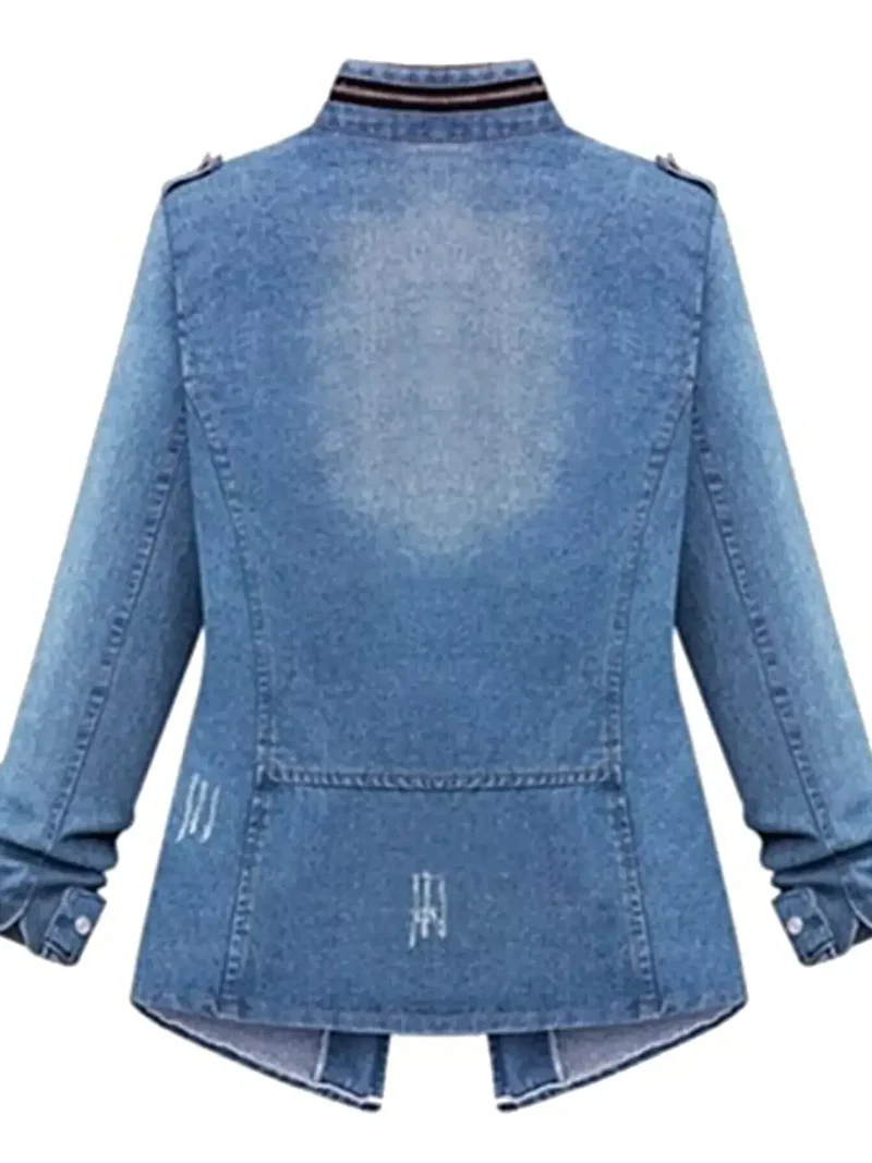 Volledig formaat spijkerjas met borstzak en ritssluiting, plus size.