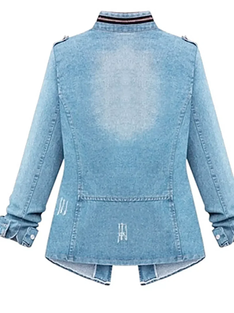Volledig formaat spijkerjas met borstzak en ritssluiting, plus size.
