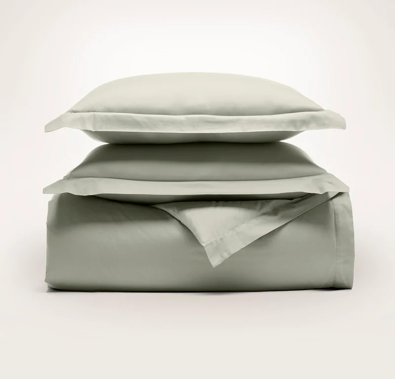 Percale Hemmed Duvet Set - Sageleaf
