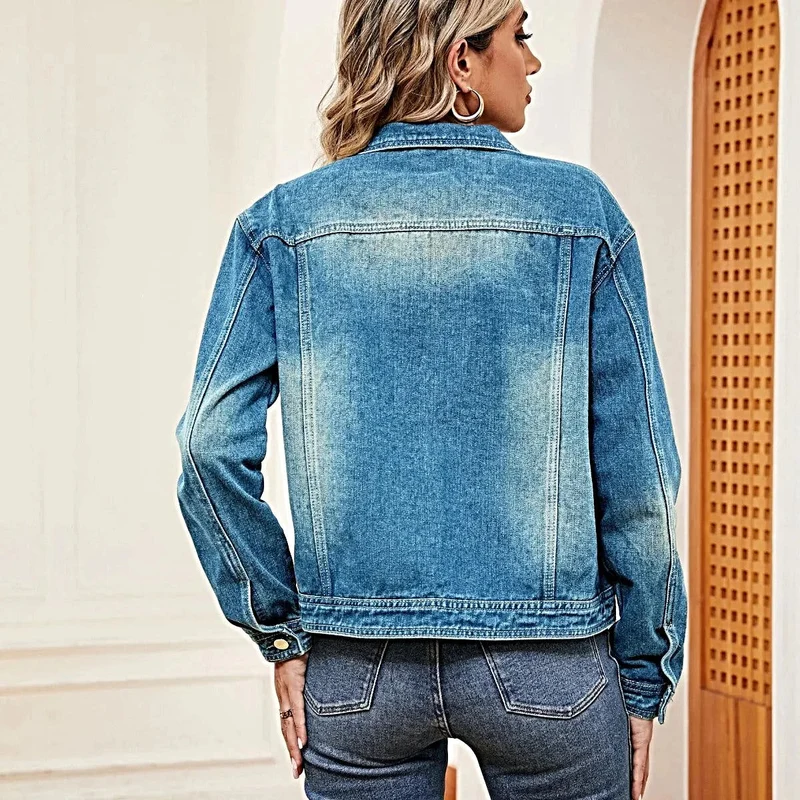 Luxe denimjas voor dames met een verwassen look – Klassieke basisstijl, 95% rayon