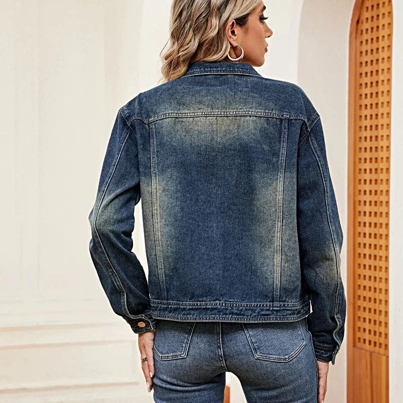 Luxe denimjas voor dames met een verwassen look – Klassieke basisstijl, 95% rayon
