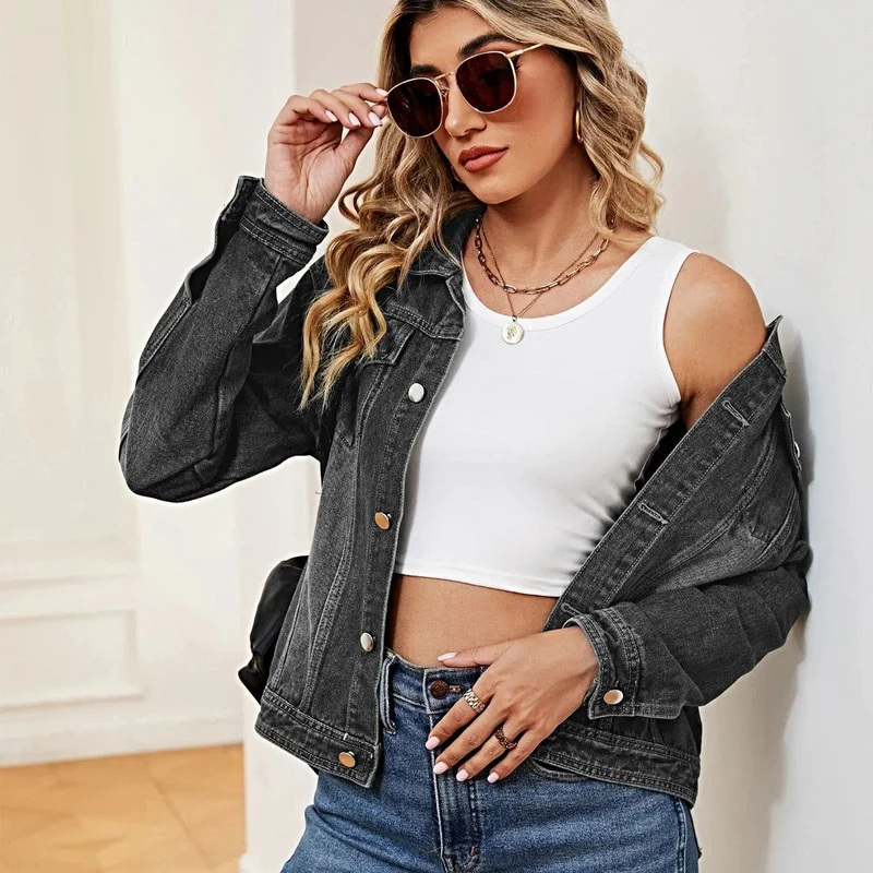 Luxe denimjas voor dames met een verwassen look – Klassieke basisstijl, 95% rayon