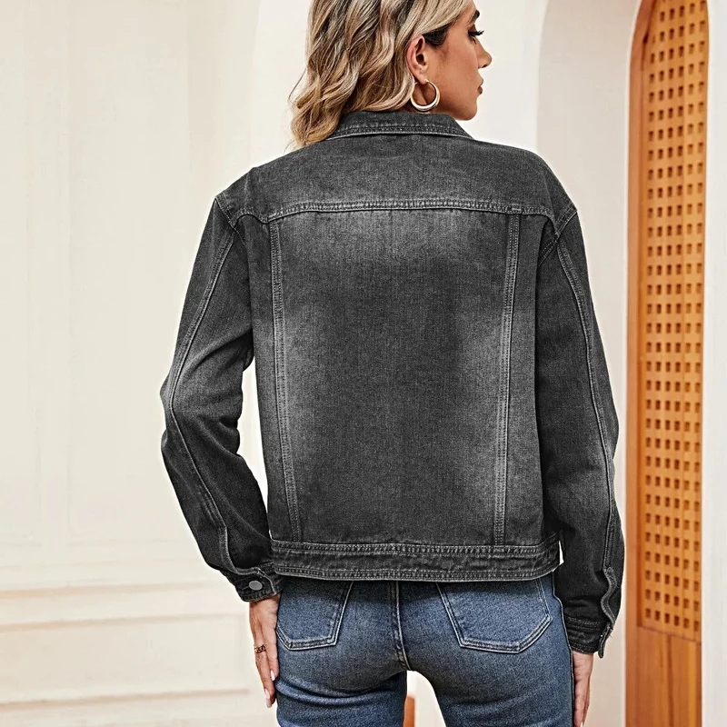 Luxe denimjas voor dames met een verwassen look – Klassieke basisstijl, 95% rayon