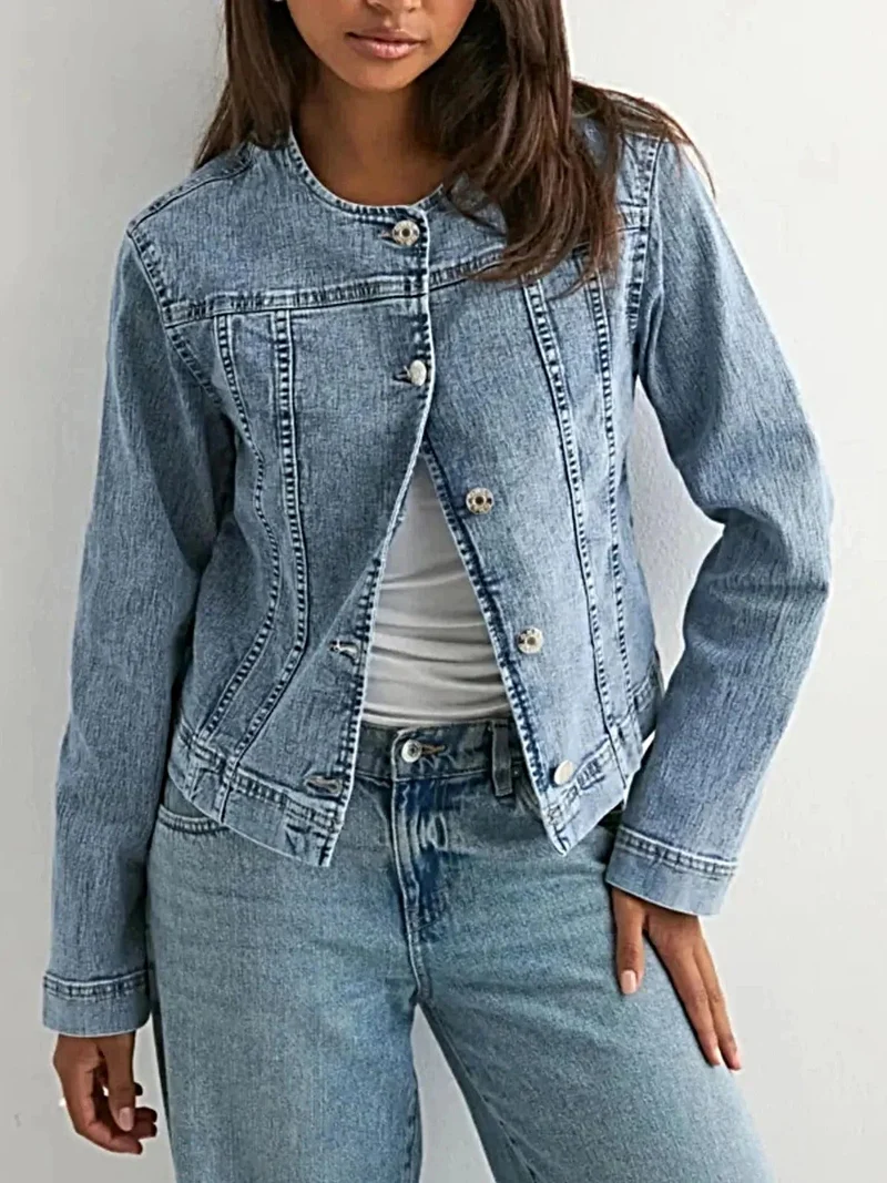 Klassiek denimjack voor dames - Tijdloze stijl met knoopsluiting en 85% katoen voor optimaal comfort.