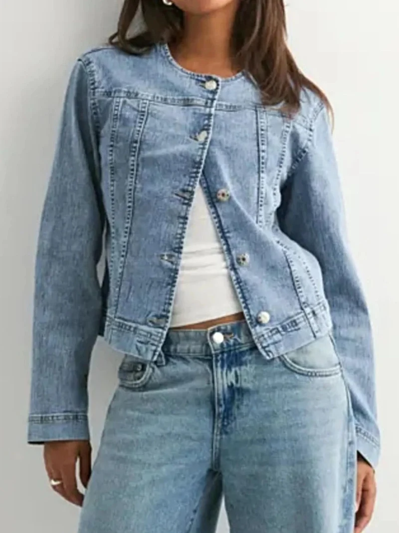 Klassiek denimjack voor dames - Tijdloze stijl met knoopsluiting en 85% katoen voor optimaal comfort.