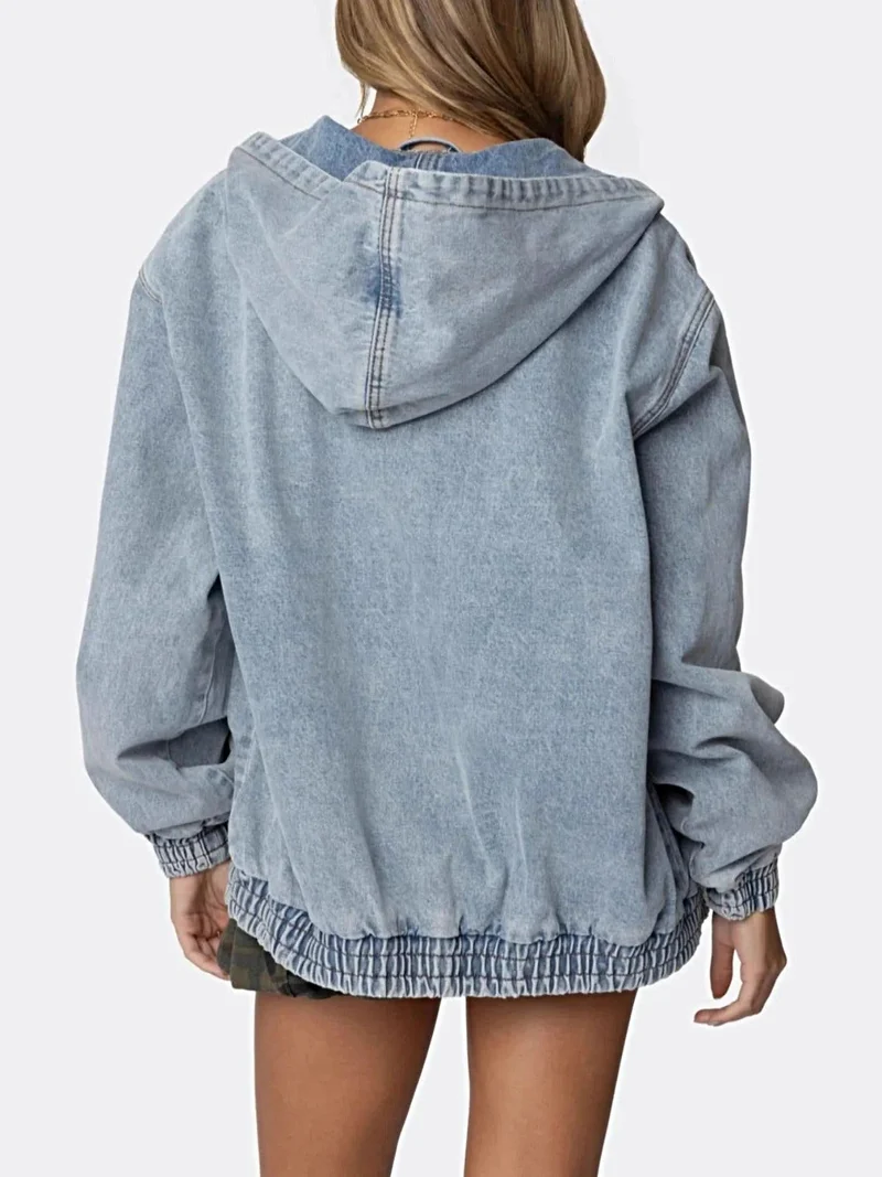 Luxe denimjas met capuchon - oversized pasvorm, ritssluiting, 85% katoenmix