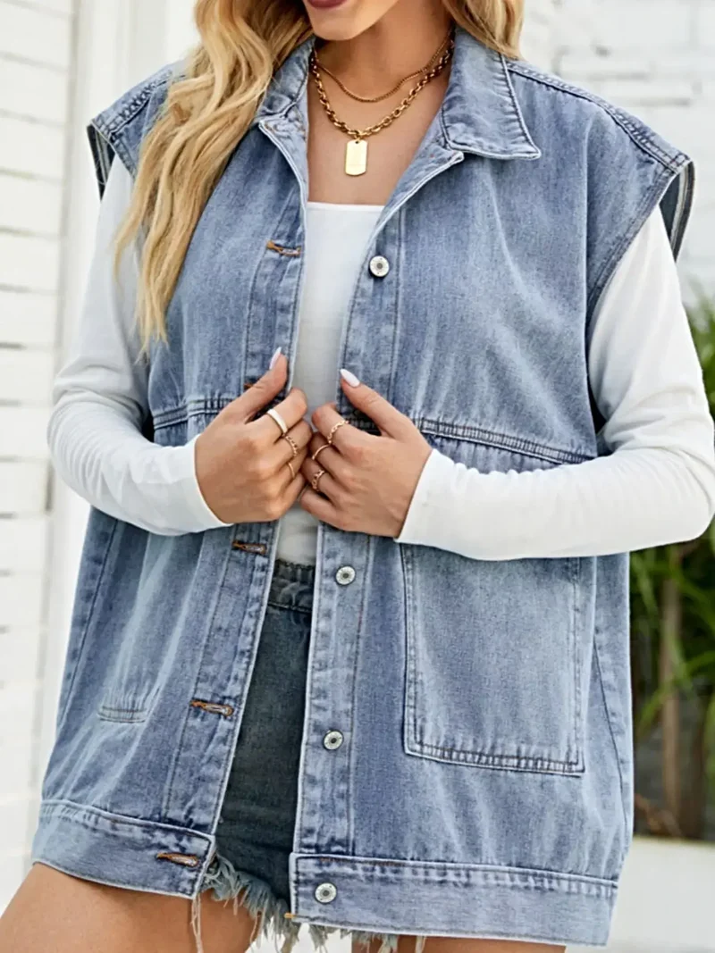 Trendsi mouwloos denimjack met zakken – stijlvol en veelzijdig voor een moeiteloos chique look.