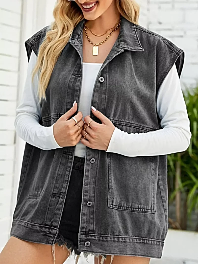 Trendsi mouwloos denimjack met zakken – stijlvol en veelzijdig voor een moeiteloos chique look.