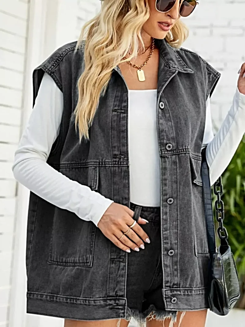 Trendsi mouwloos denimjack met zakken – stijlvol en veelzijdig voor een moeiteloos chique look.
