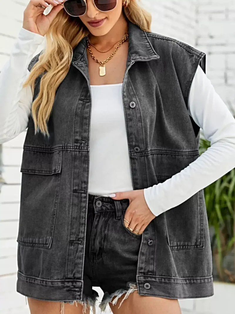 Trendsi mouwloos denimjack met zakken – stijlvol en veelzijdig voor een moeiteloos chique look.