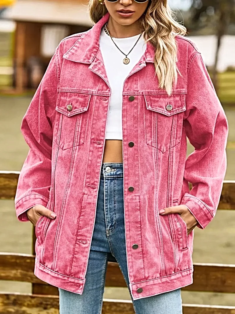 Stijlvol damesjack van gewassen denim - met knoopsluiting, zakken, 95% polyester