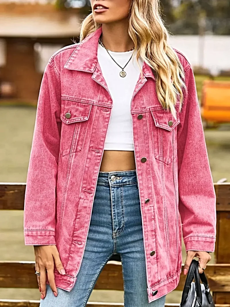 Stijlvol damesjack van gewassen denim - met knoopsluiting, zakken, 95% polyester