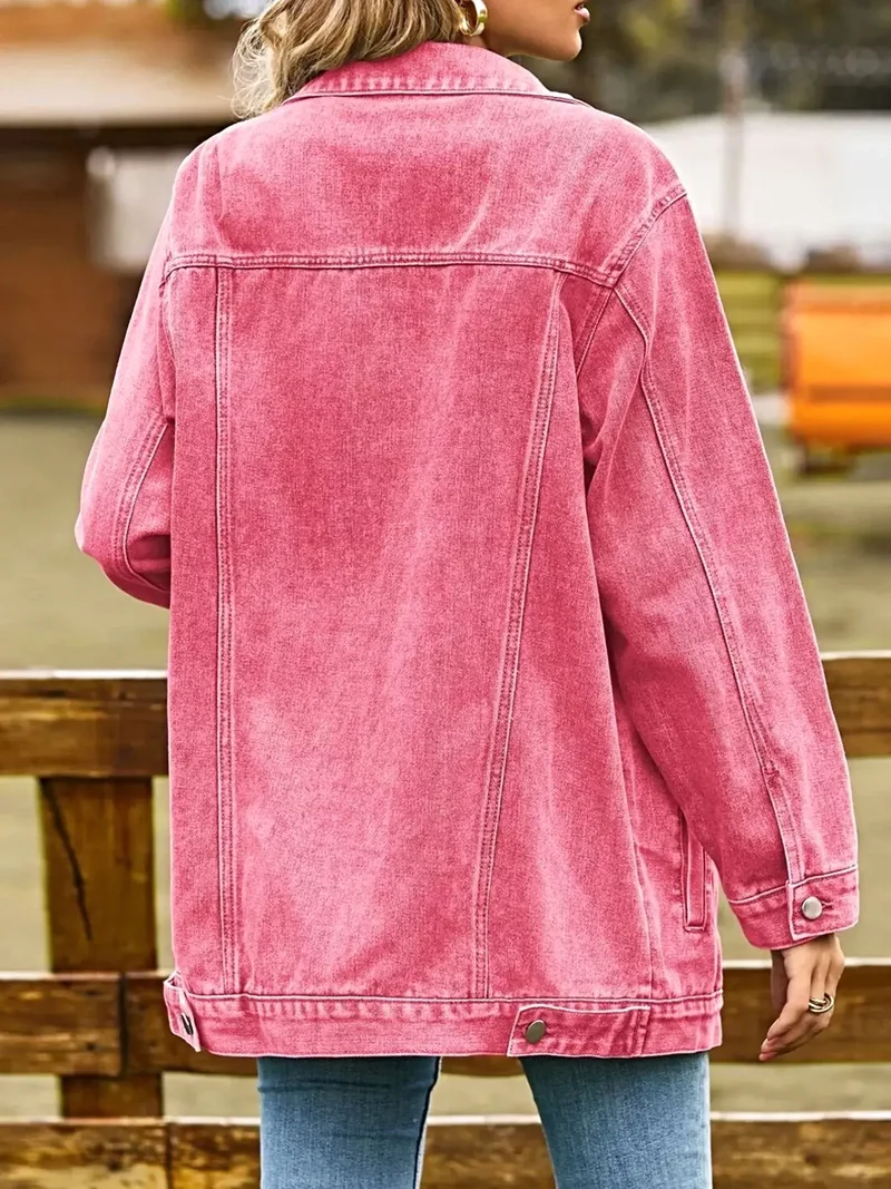 Stijlvol damesjack van gewassen denim - met knoopsluiting, zakken, 95% polyester