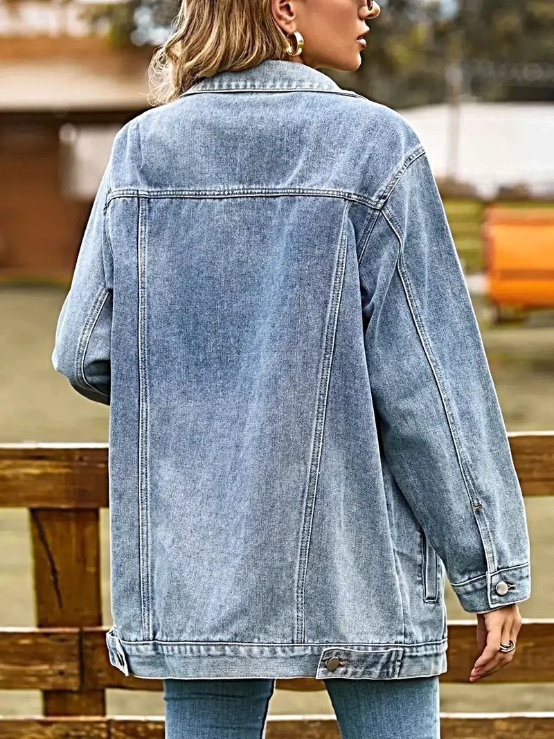 Stijlvol damesjack van gewassen denim - met knoopsluiting, zakken, 95% polyester